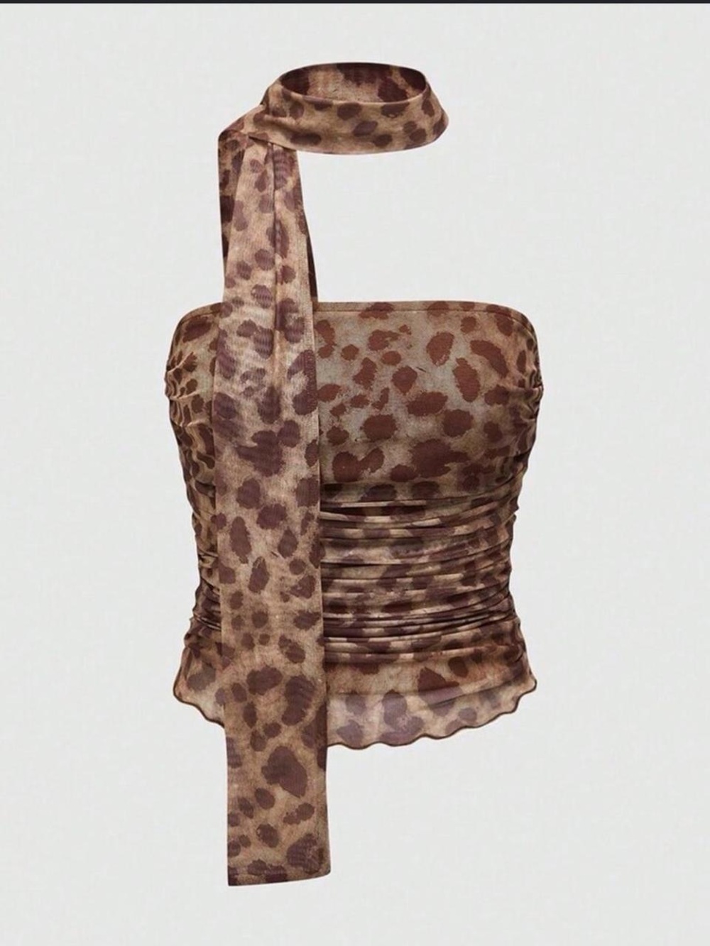 Leopard Print One-Shoulder Tube Top with Scarf